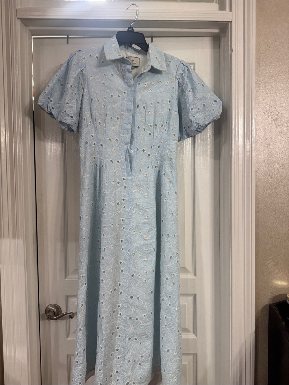 Tuckernuck Pale Blue Eyelet Midi Shirt Dress